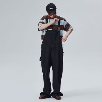 Jumpsuit Suspender Men's Business Shirt Wide Leg Pants
