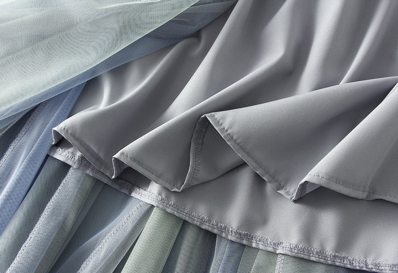 Spring And Autumn Double Layer Mesh Bubble Skirt Gradient