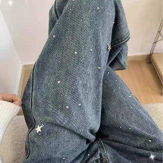 Light Blue Narrow Wide Leg Jeans Straight Spring