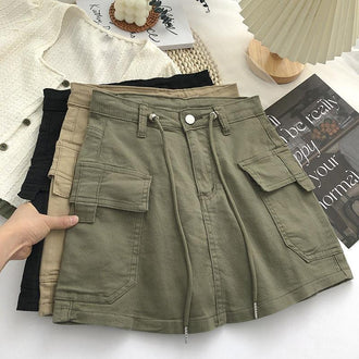 Women's Side Drawstring High Waist Denim Skirt