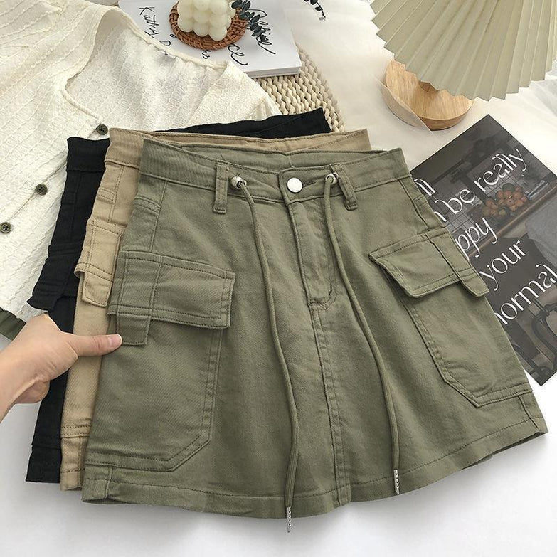 Women's Side Drawstring High Waist Denim Skirt