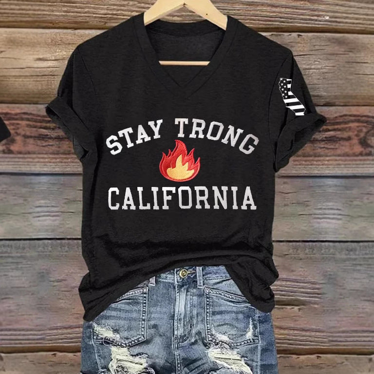 Women's V-neck Polyester T-shirt