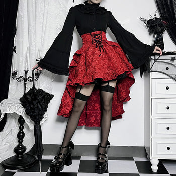 Patchwork Hip Skirt Elegant Slim High Waist Lace-up Waist-controlled Trailing Skirt Women