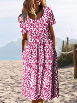 Women's Printed Dresses Waist Long