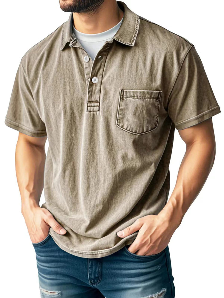 Men's Casual All-matching Short Sleeve Button Lapel Shirt Polo Shirt